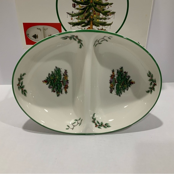 Vintage - Spode Porcelain Christmas Tree Oval Divided Serving Dish, England - Picture 2 of 12